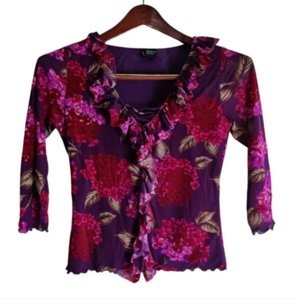 INC Y2K Ruffle Floral Top